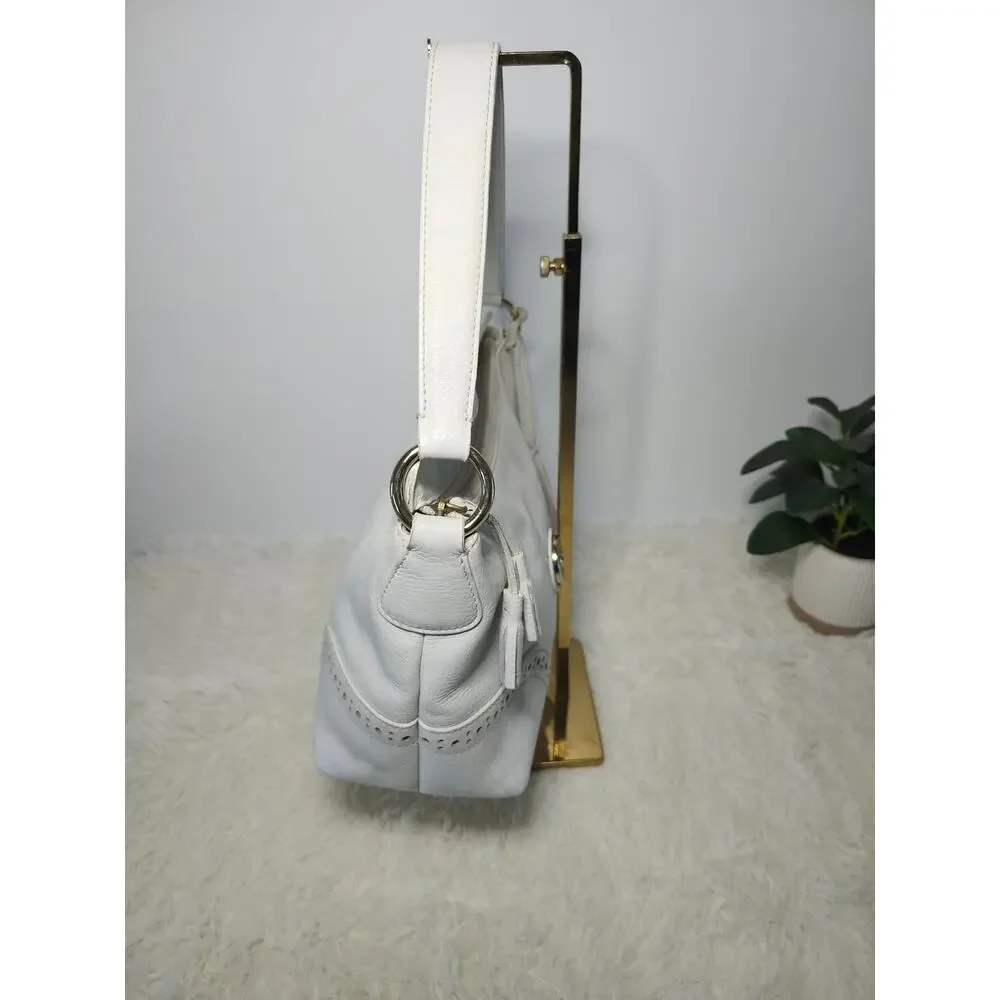 Dooney & Bourke Shoulder Bag White Leather Gold Hardware Hobo Classic Minimalist - Picture 6 of 17